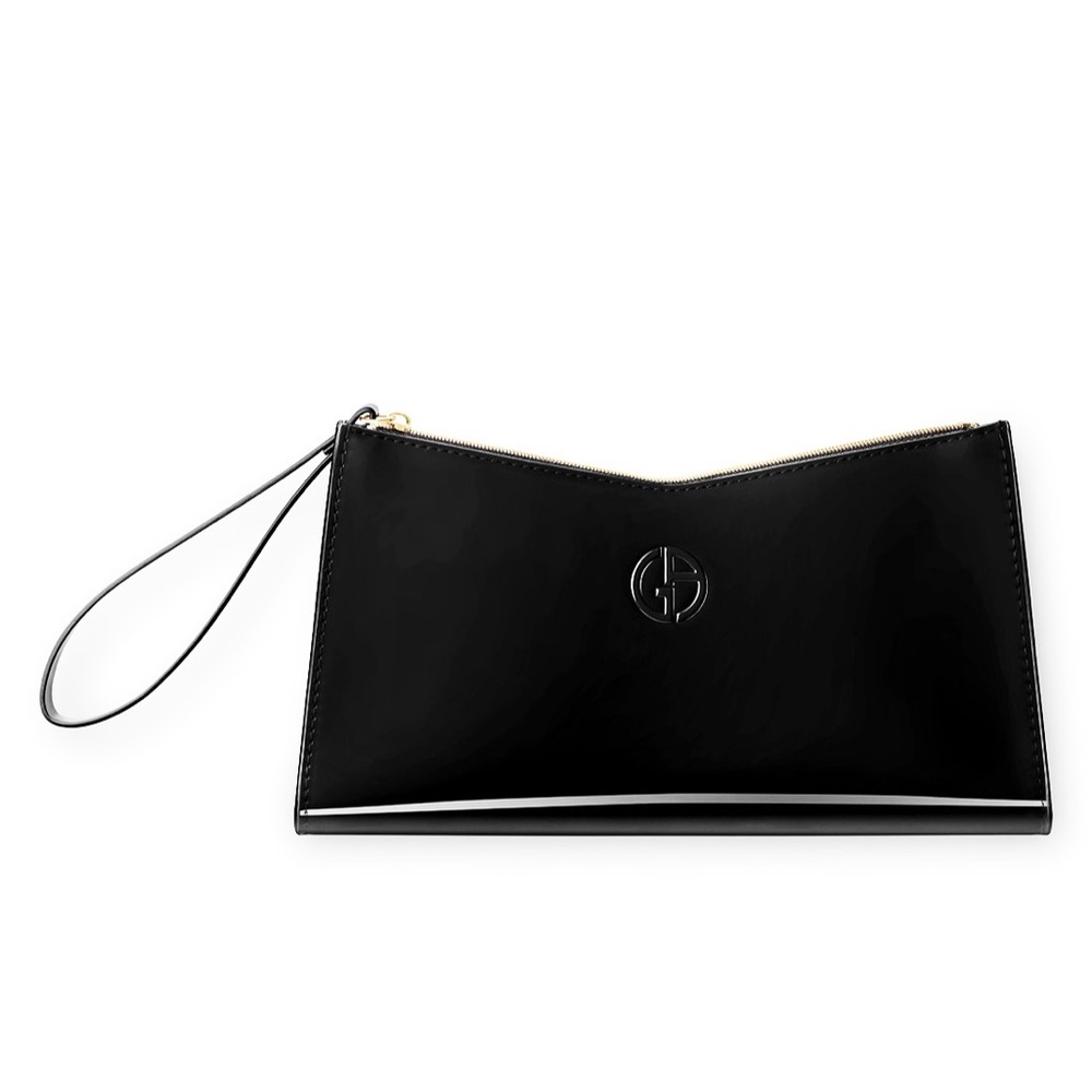 Armani Black Clutch with Wristlet and Metallic Detail